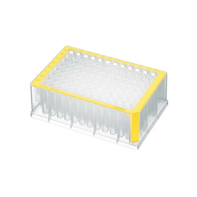 Планшеты глубоколуночные 96 лунок, сертифицированы на отсутствие ДНКаз, РНКаз, ингибиторов ПЦР, стерильные, объем лунки 1,0 мл, цвет рамки желтый, 20 шт/уп